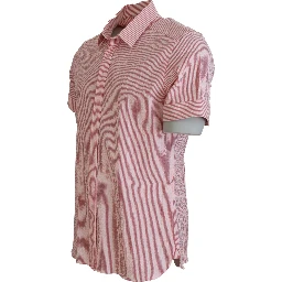 Red White Striped Cotton Short Sleeve Shirt