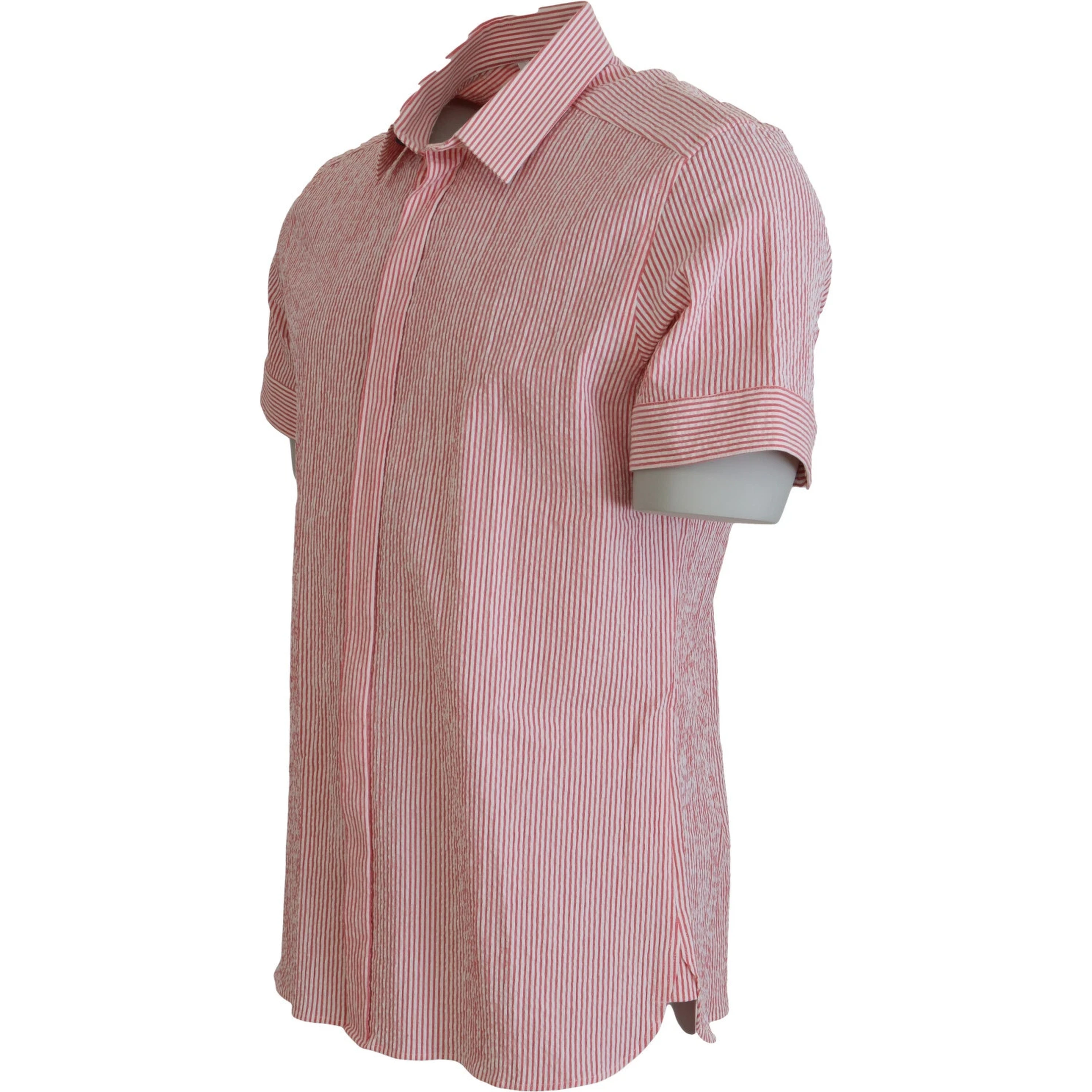 Red White Striped Cotton Short Sleeve Shirt