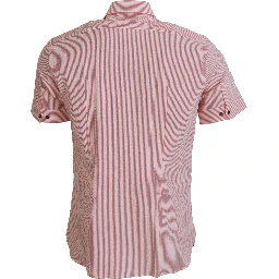 Red White Striped Cotton Short Sleeve Shirt