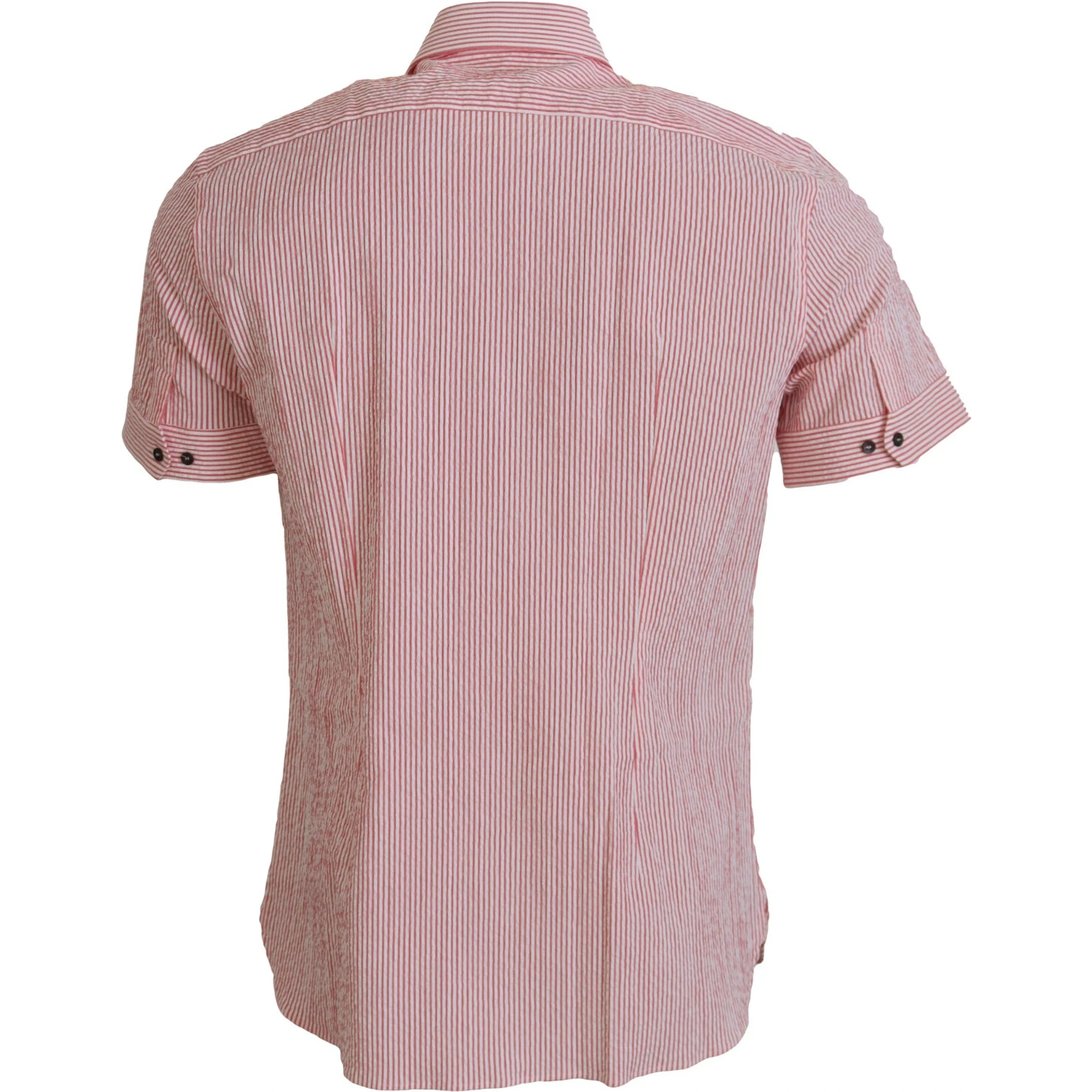 Red White Striped Cotton Short Sleeve Shirt
