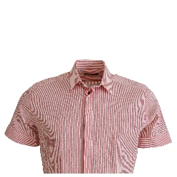 Red White Striped Cotton Short Sleeve Shirt