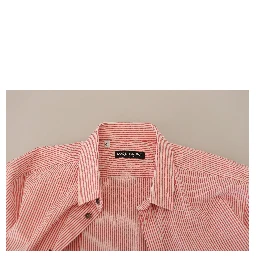Red White Striped Cotton Short Sleeve Shirt