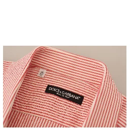 Red White Striped Cotton Short Sleeve Shirt