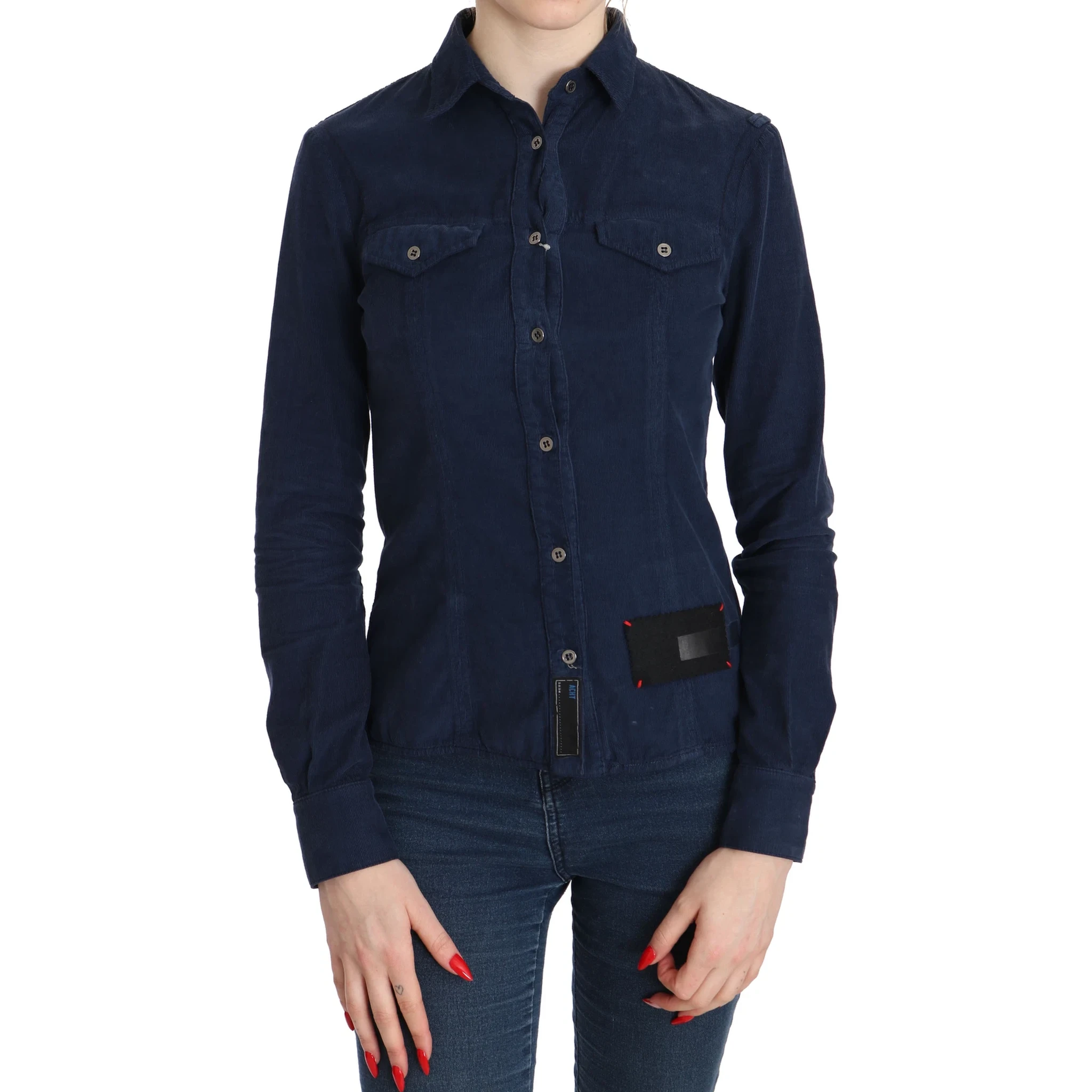 Cotton Blue Corduroy Long Sleeves Shirt Top Blouse