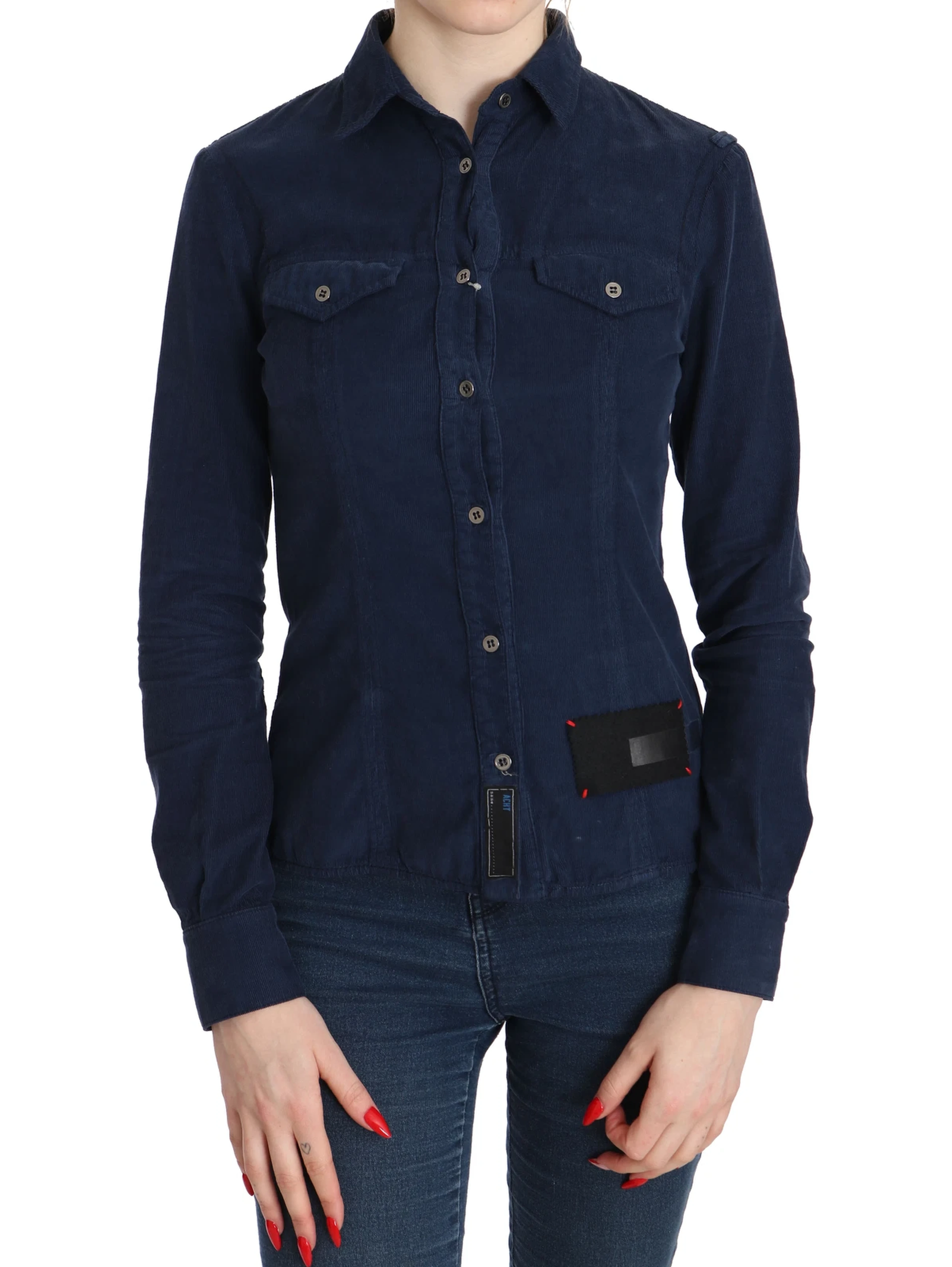 Cotton Blue Corduroy Long Sleeves Shirt Top Blouse