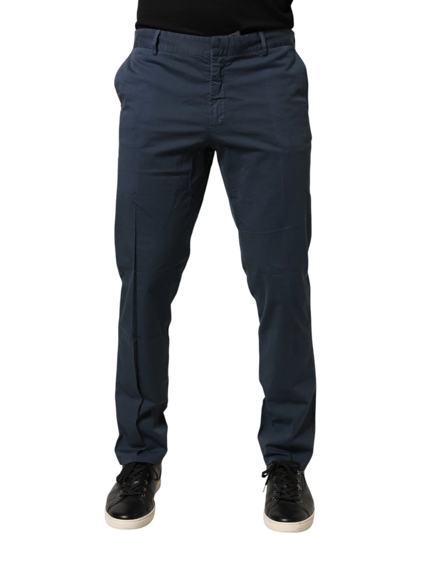 Blue Skinny Fit Mid Waist Men Chino Trouser Pants