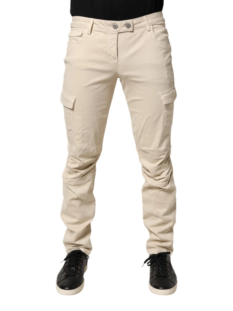 Beige Skinny Fit Mid Waist Men Denim Jeans