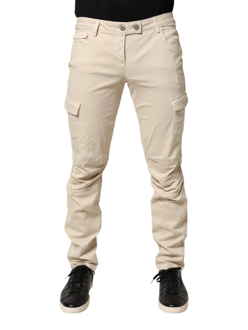 Beige Skinny Fit Mid Waist Men Denim Jeans
