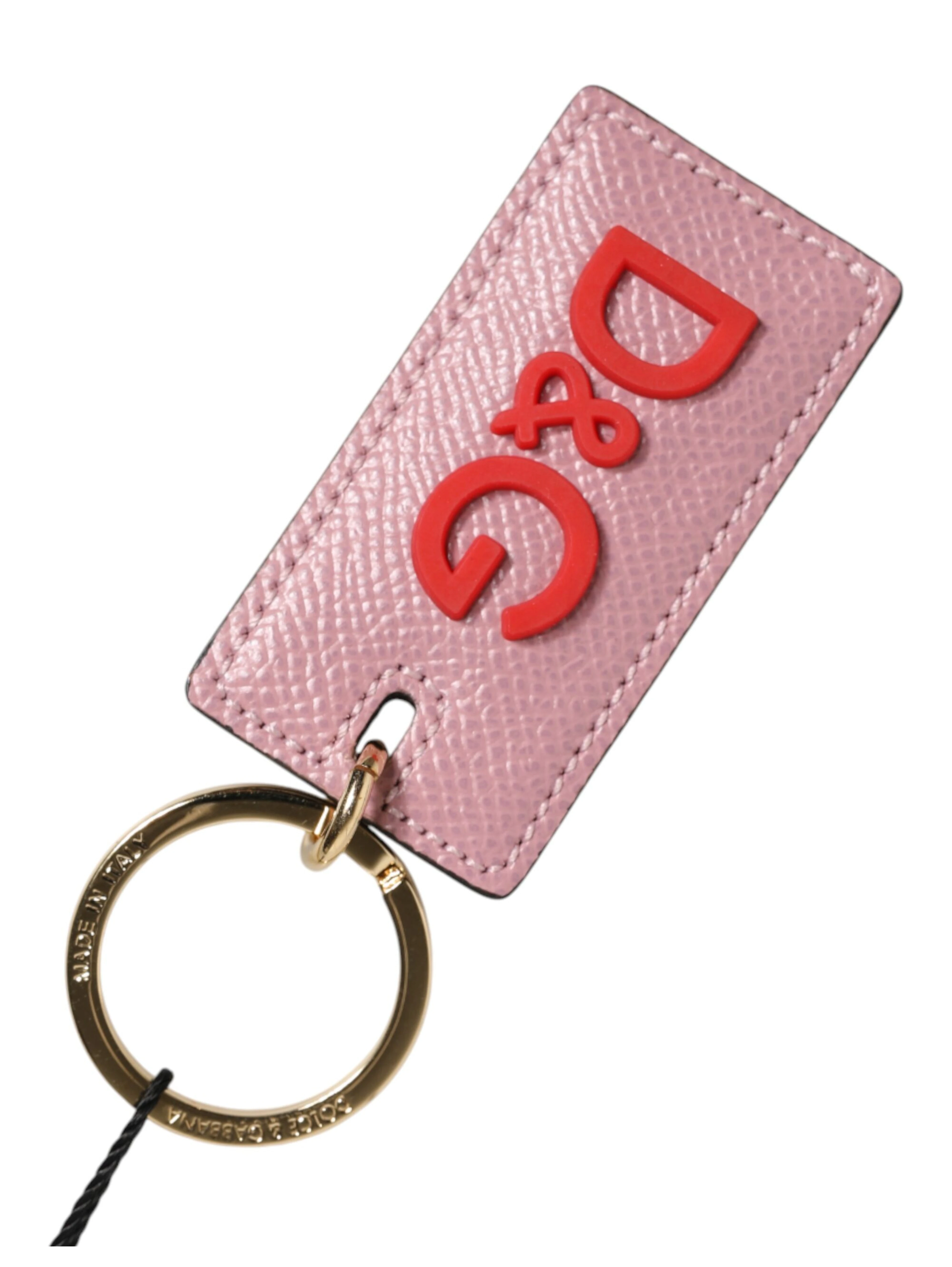 Pink Calf Leather Logo Metal Ring Men Keychain Keyring