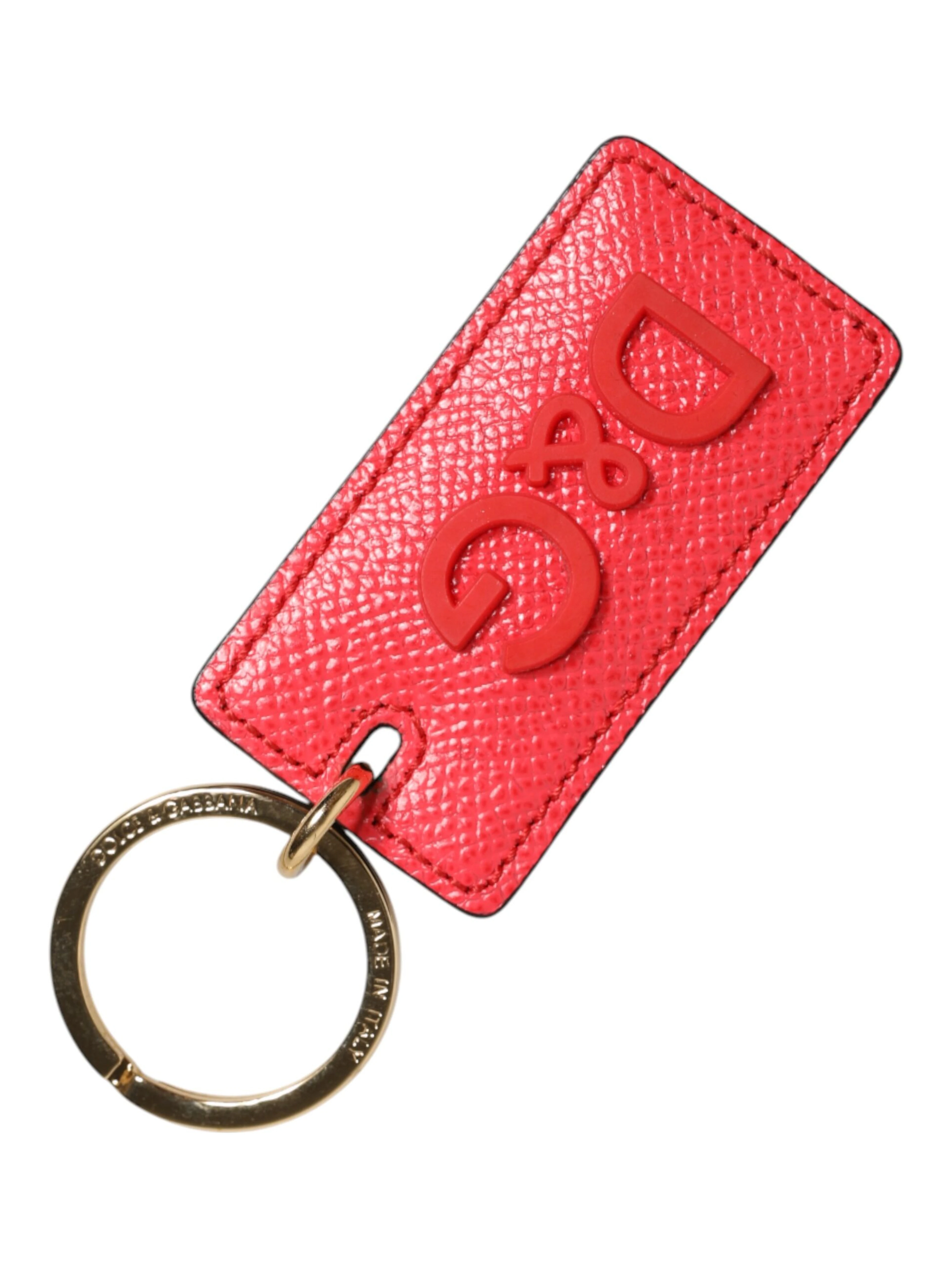Red Calf Leather Logo Metal Ring Men Keychain Keyring