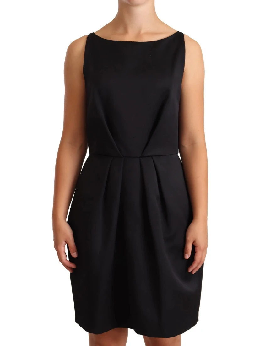 Black Sleeveless Pleated Aline Knee Length Dress