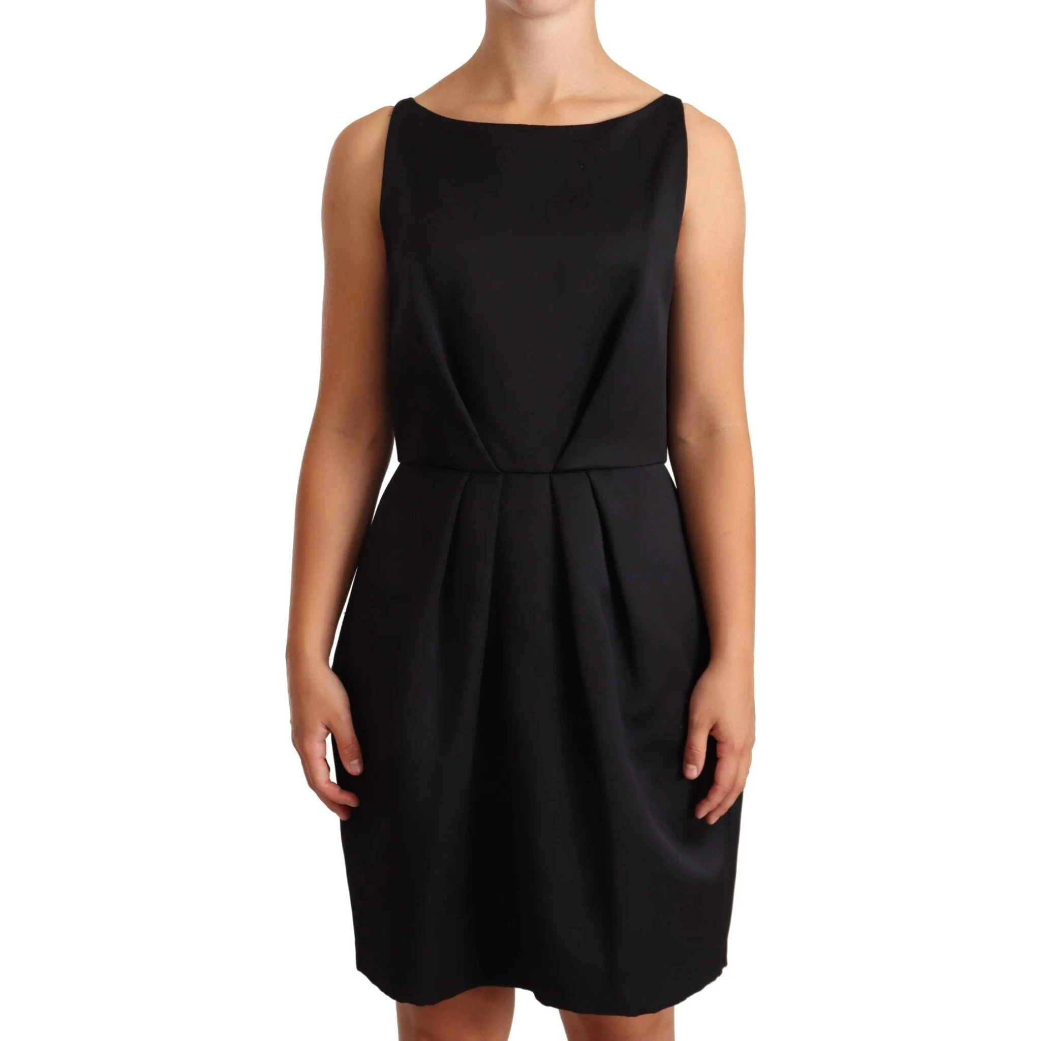 Black Sleeveless Pleated Aline Knee Length Dress