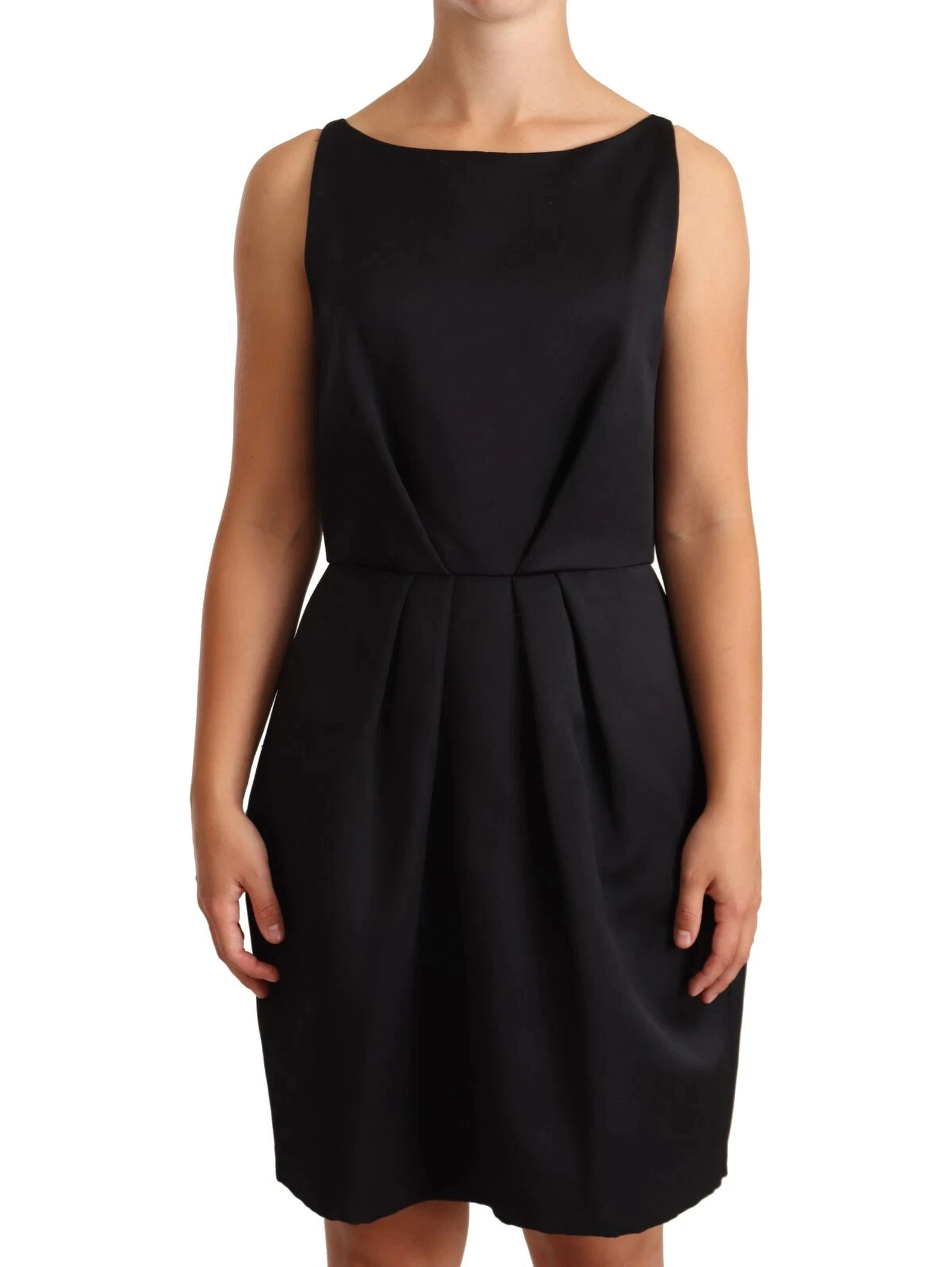 Black Sleeveless Pleated Aline Knee Length Dress