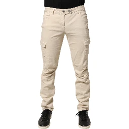 Beige Skinny Fit Mid Waist Men Denim Jeans