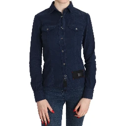 Cotton Blue Corduroy Long Sleeves Shirt Top Blouse
