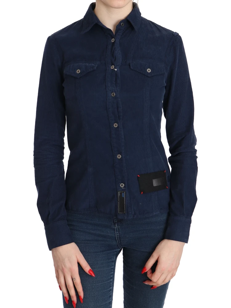 Cotton Blue Corduroy Long Sleeves Shirt Top Blouse alternative