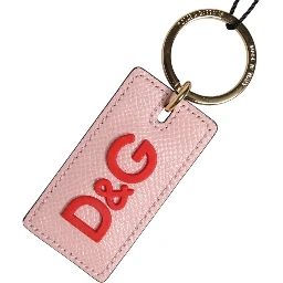 Pink Calf Leather DG Logo Metal Ring Keychain Keyring