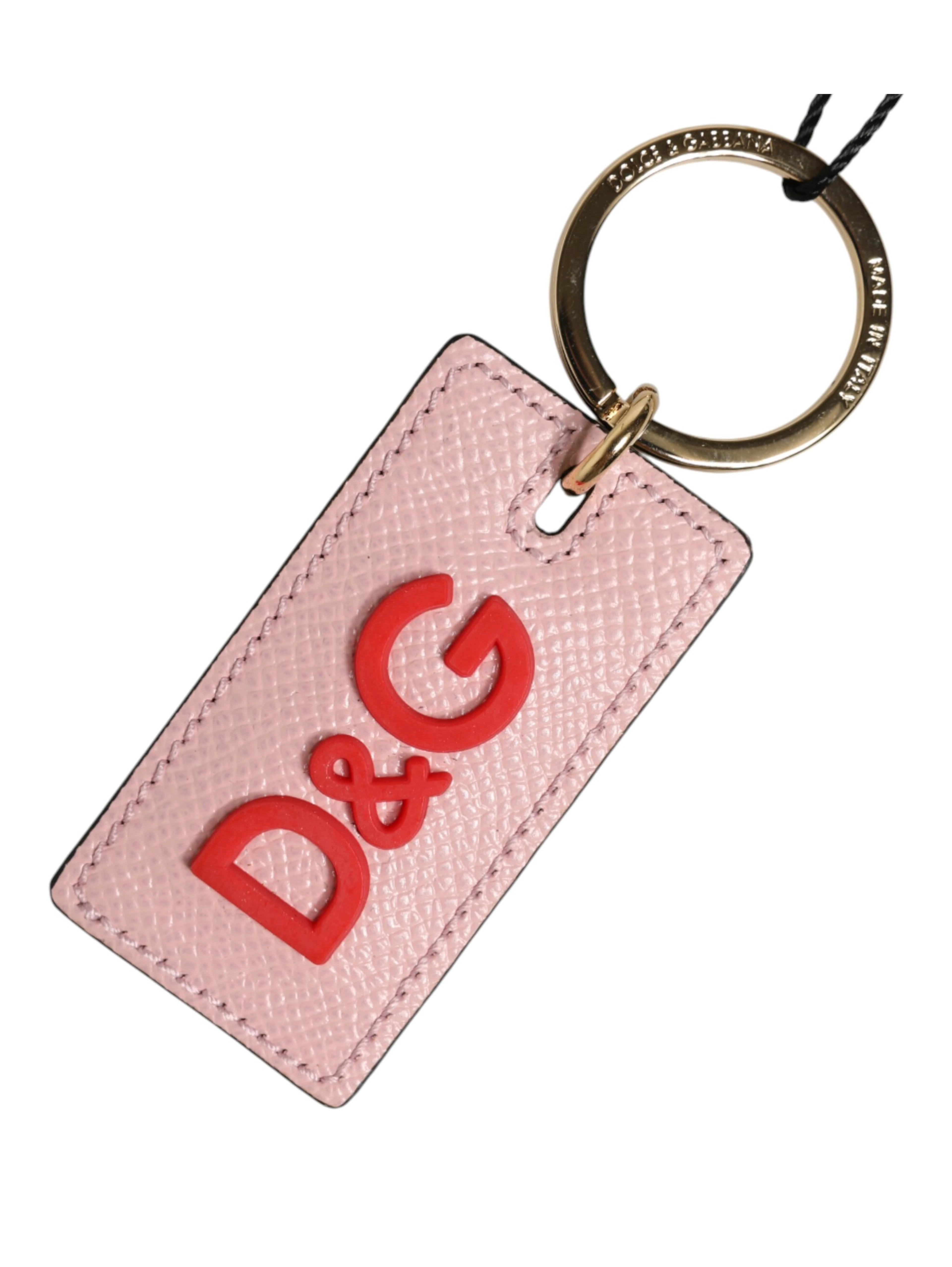 Pink Calf Leather DG Logo Metal Ring Keychain Keyring