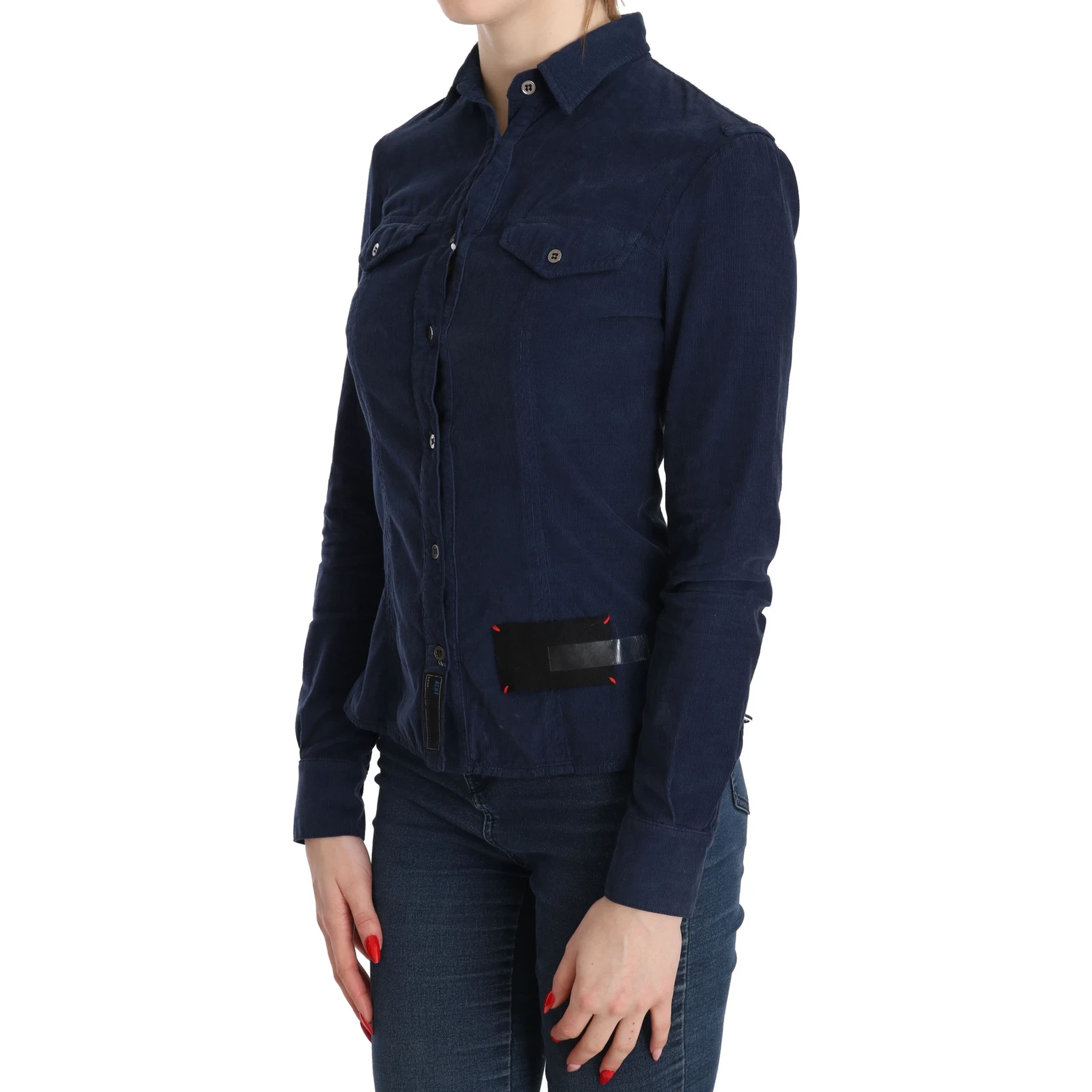Cotton Blue Corduroy Long Sleeves Shirt Top Blouse