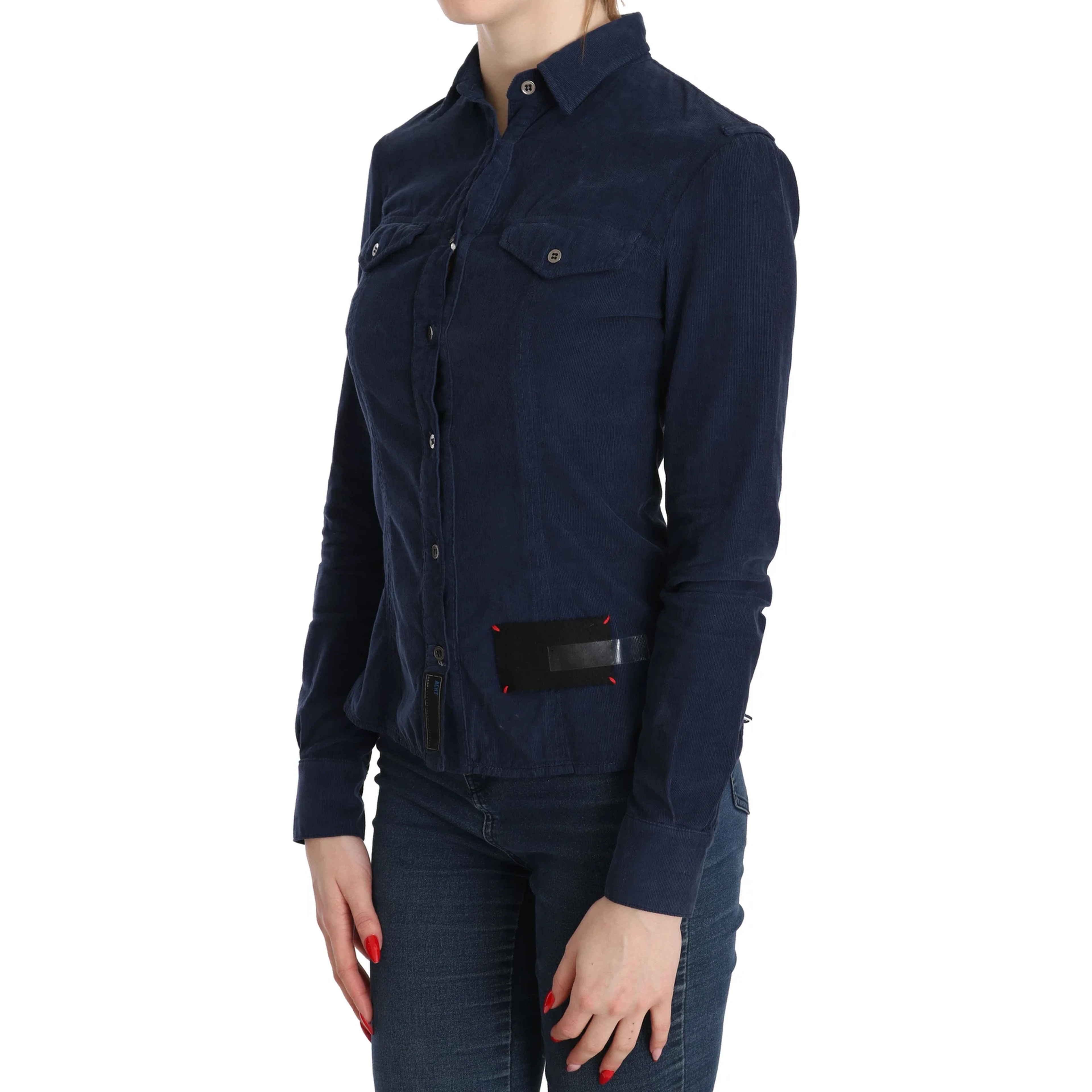 Cotton Blue Corduroy Long Sleeves Shirt Top Blouse
