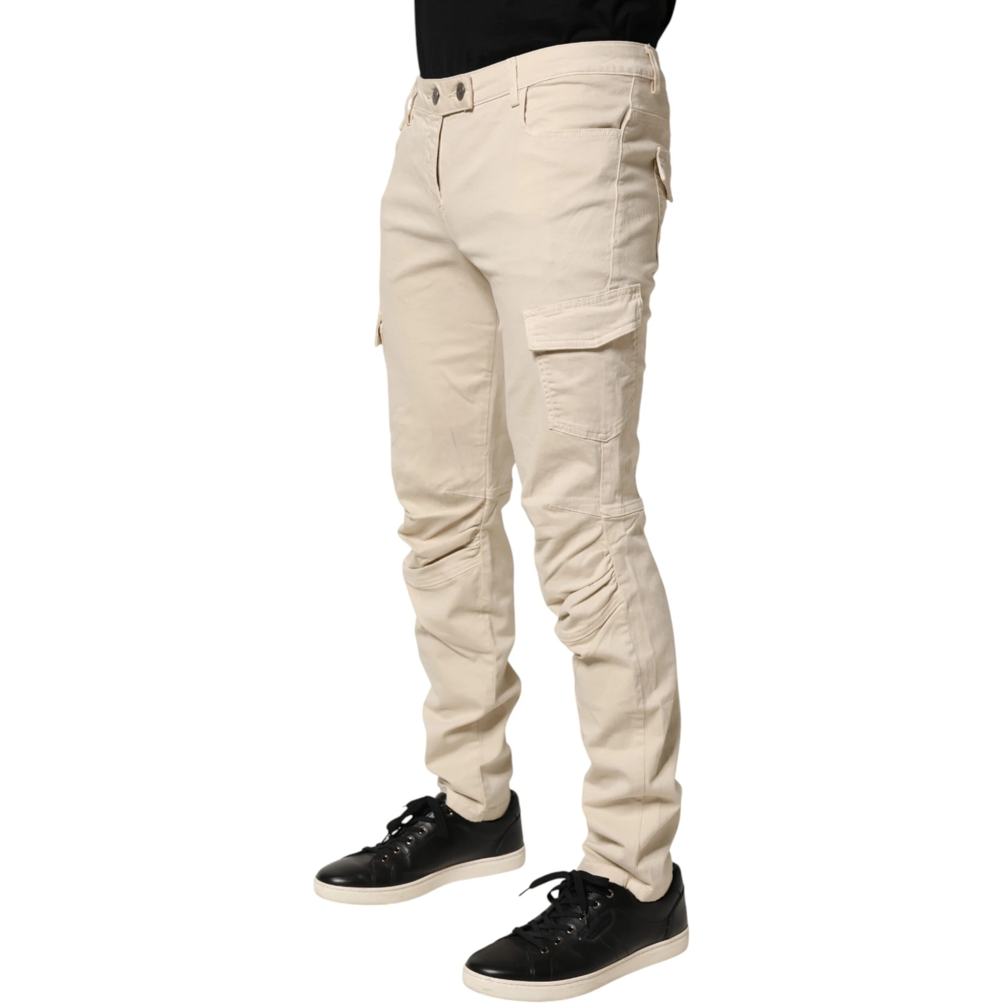 Beige Skinny Fit Mid Waist Men Denim Jeans