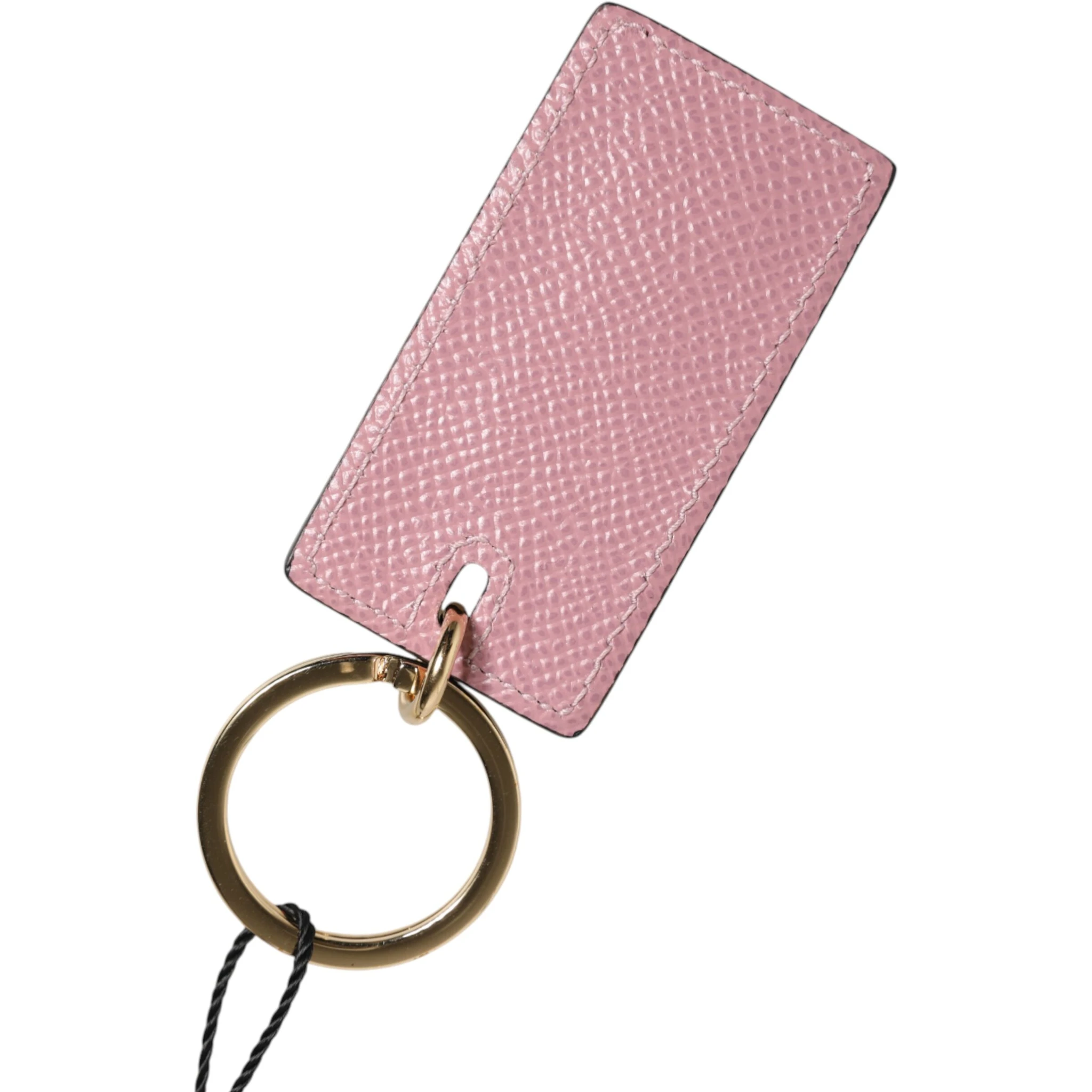 Pink Calf Leather Logo Metal Ring Men Keychain Keyring
