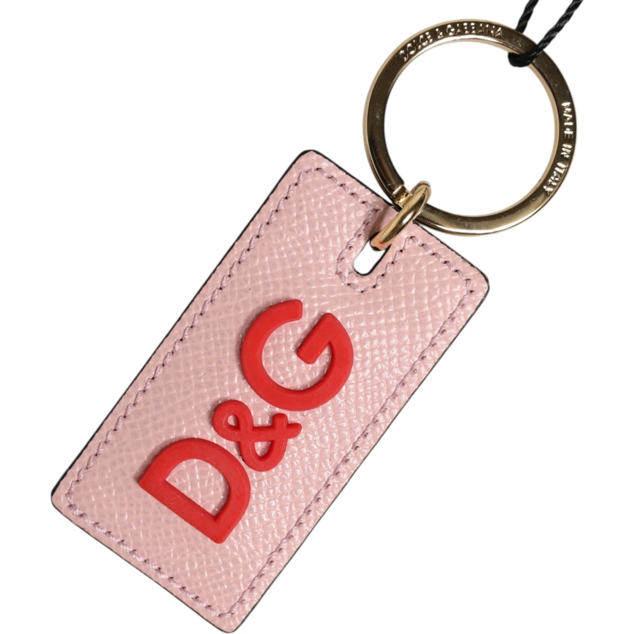 Pink Calf Leather DG Logo Metal Ring Keychain Keyring