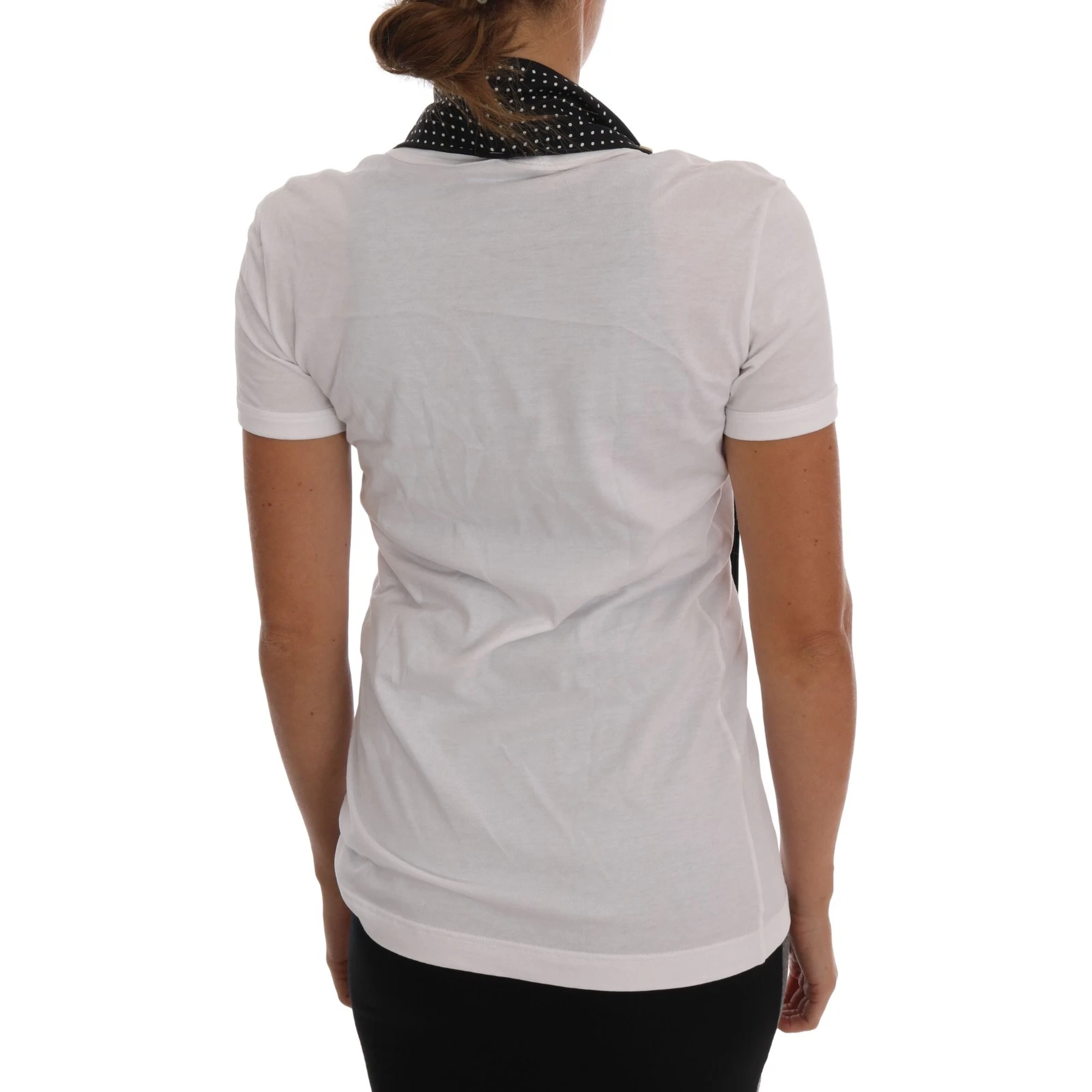 White Cotton Black Silk Scarf Top T-shirt