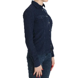 Cotton Blue Corduroy Long Sleeves Shirt Top Blouse