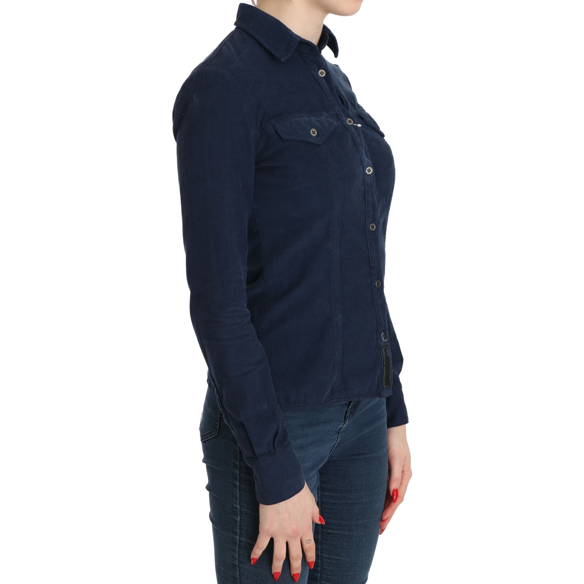 Cotton Blue Corduroy Long Sleeves Shirt Top Blouse