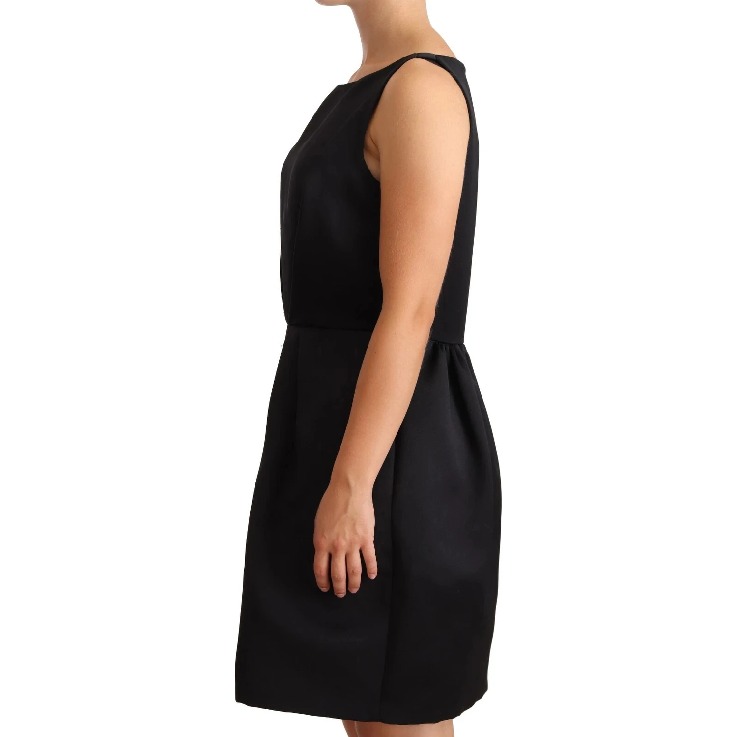 Black Sleeveless Pleated Aline Knee Length Dress