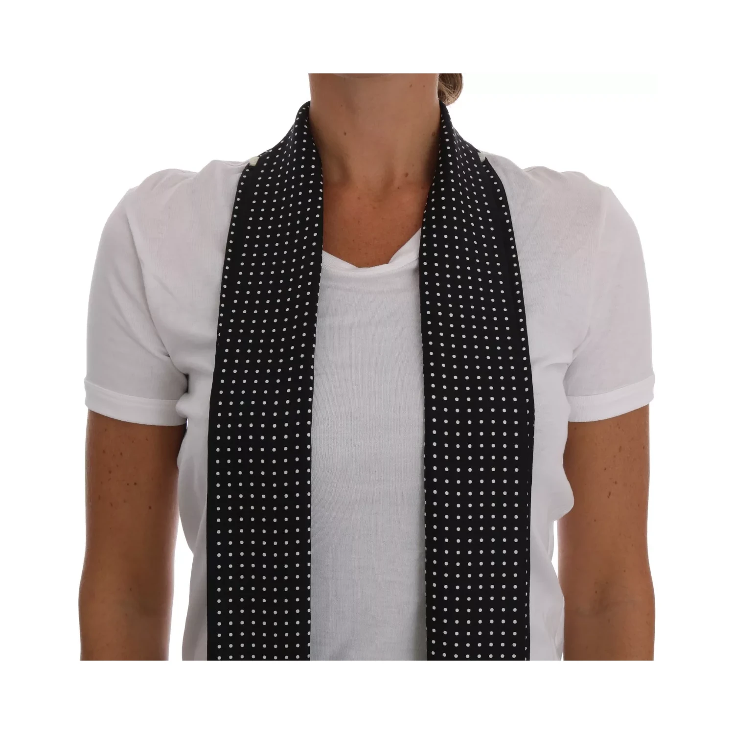 White Cotton Black Silk Scarf Top T-shirt