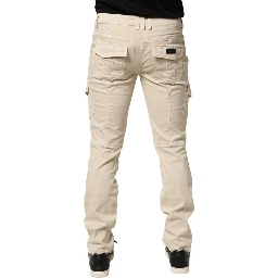 Beige Skinny Fit Mid Waist Men Denim Jeans
