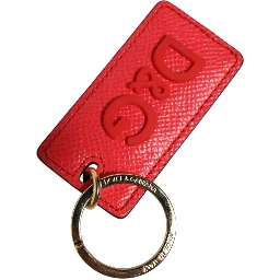Red Calf Leather Logo Metal Ring Men Keychain Keyring