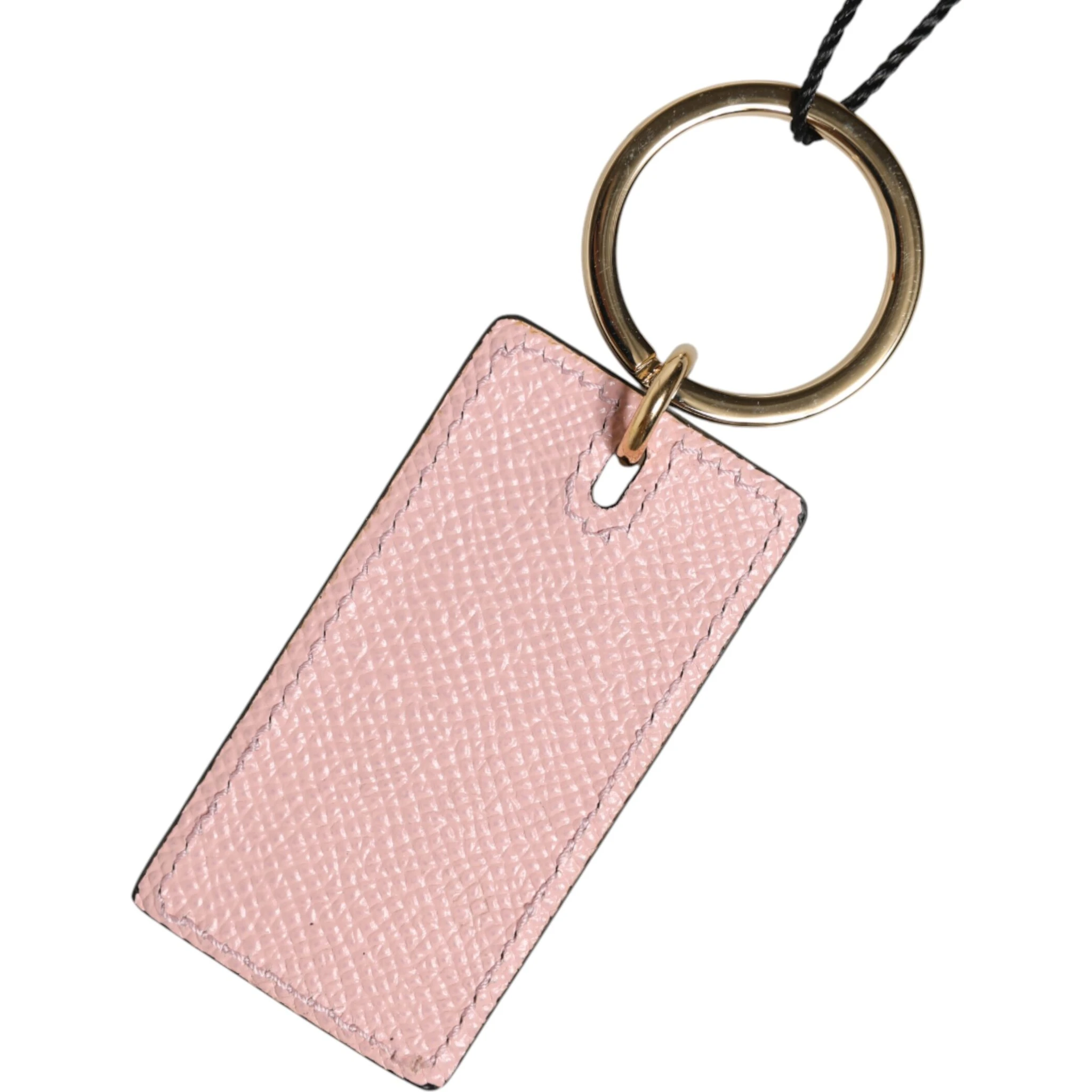Pink Calf Leather DG Logo Metal Ring Keychain Keyring