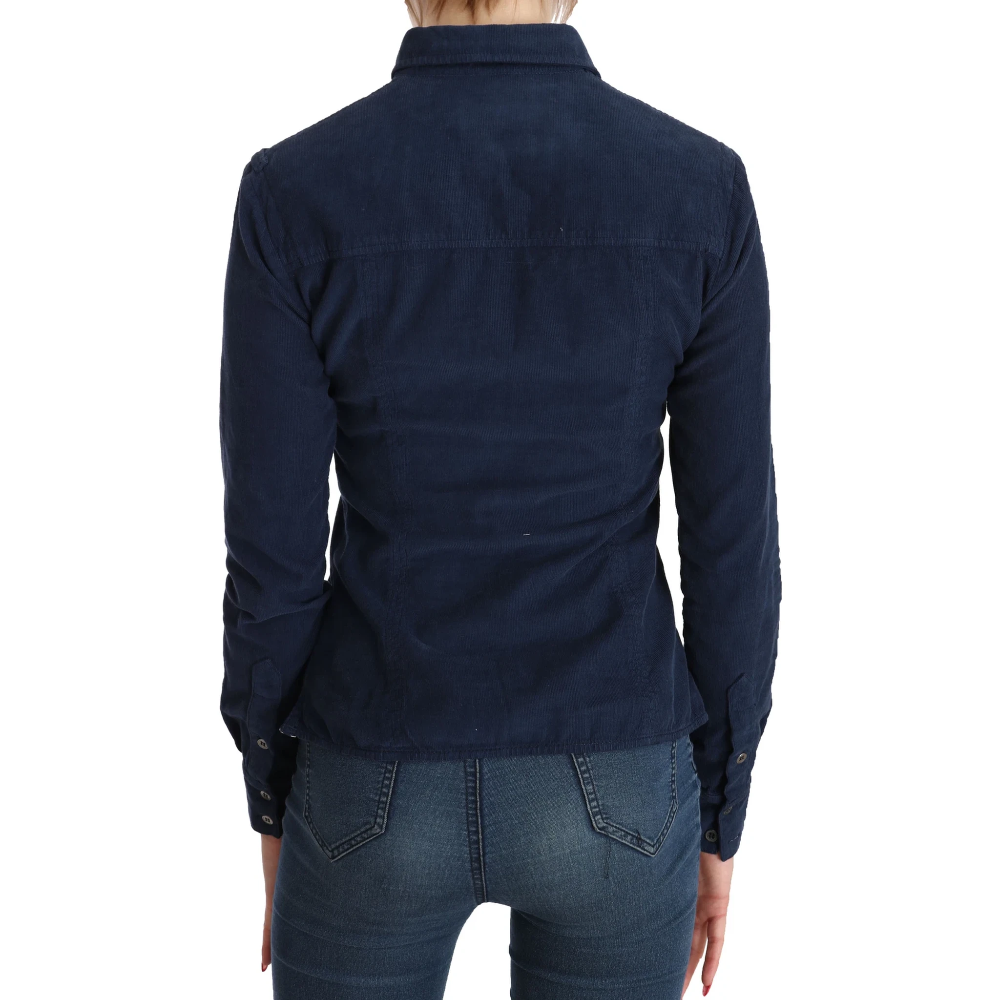Cotton Blue Corduroy Long Sleeves Shirt Top Blouse