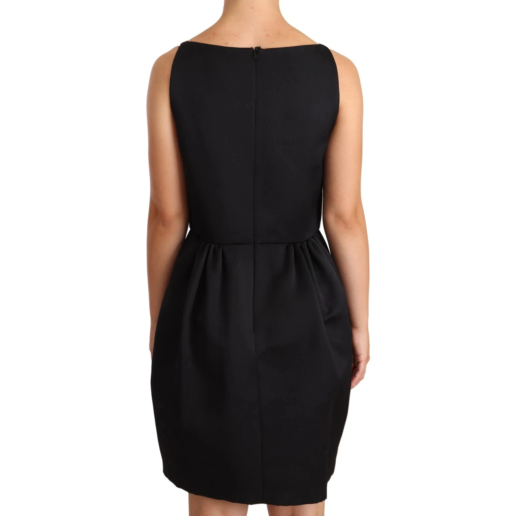 Black Sleeveless Pleated Aline Knee Length Dress