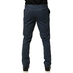 Blue Skinny Fit Mid Waist Men Chino Trouser Pants