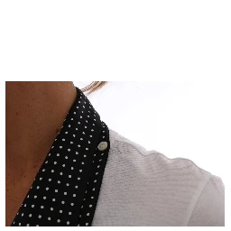 White Cotton Black Silk Scarf Top T-shirt
