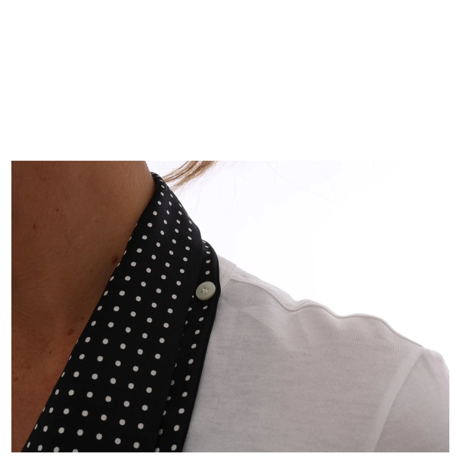 White Cotton Black Silk Scarf Top T-shirt