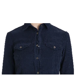 Cotton Blue Corduroy Long Sleeves Shirt Top Blouse