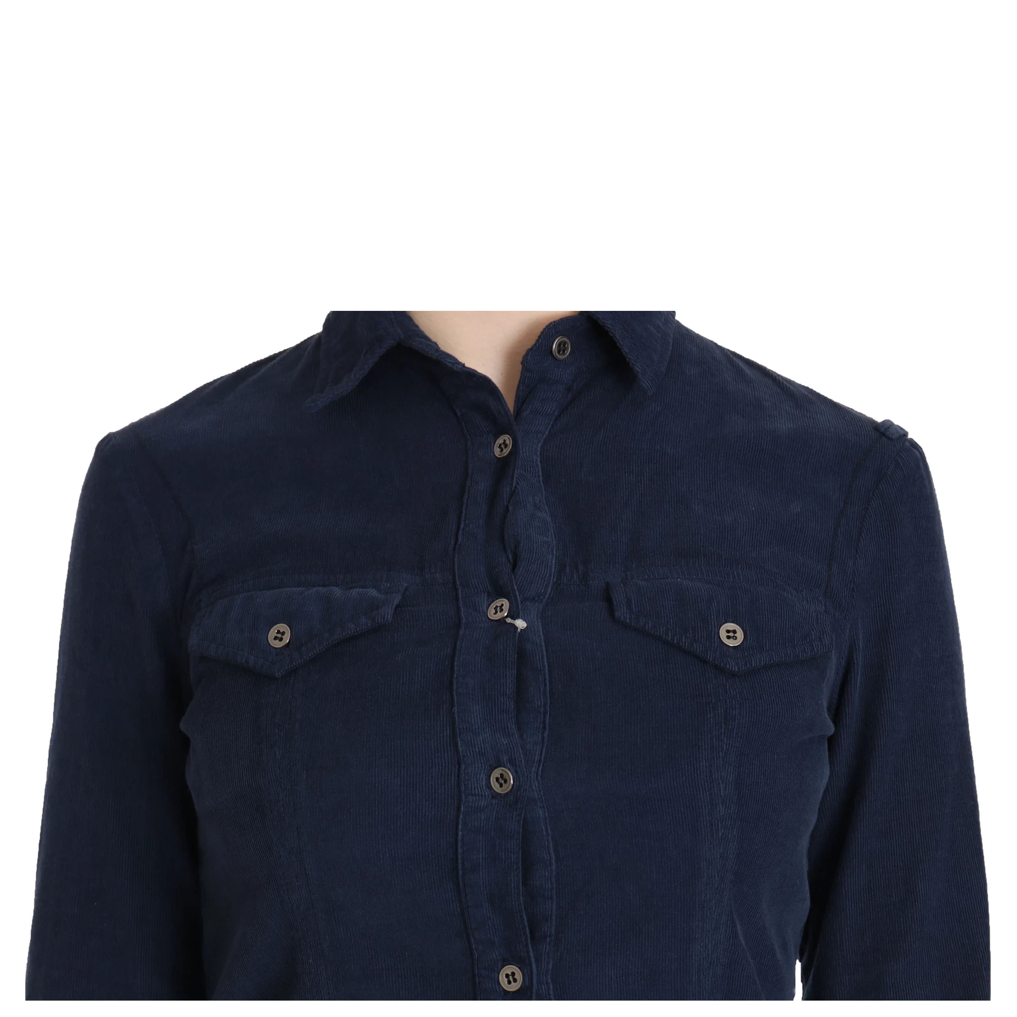 Cotton Blue Corduroy Long Sleeves Shirt Top Blouse