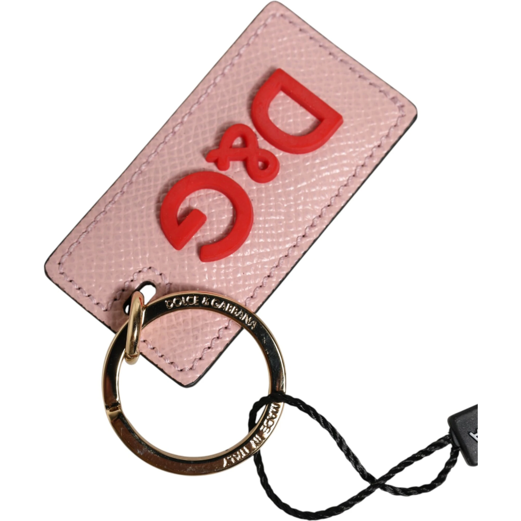 Pink Calf Leather DG Logo Metal Ring Keychain Keyring