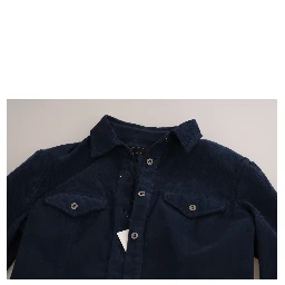 Cotton Blue Corduroy Long Sleeves Shirt Top Blouse