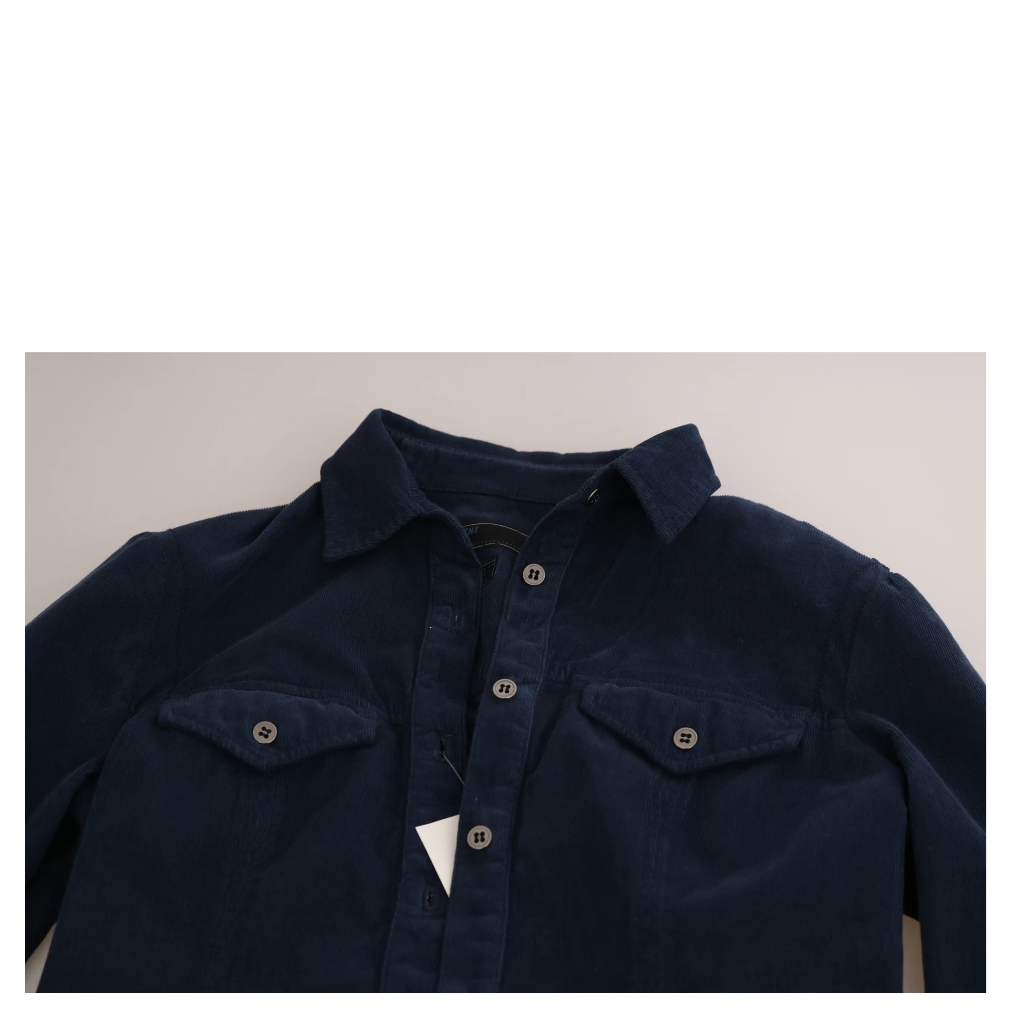 Cotton Blue Corduroy Long Sleeves Shirt Top Blouse