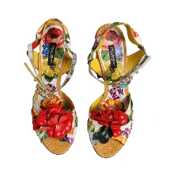 Multicolor Floral Crystal Embellished Sandals Shoes