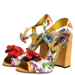Multicolor Floral Crystal Embellished Sandals Shoes