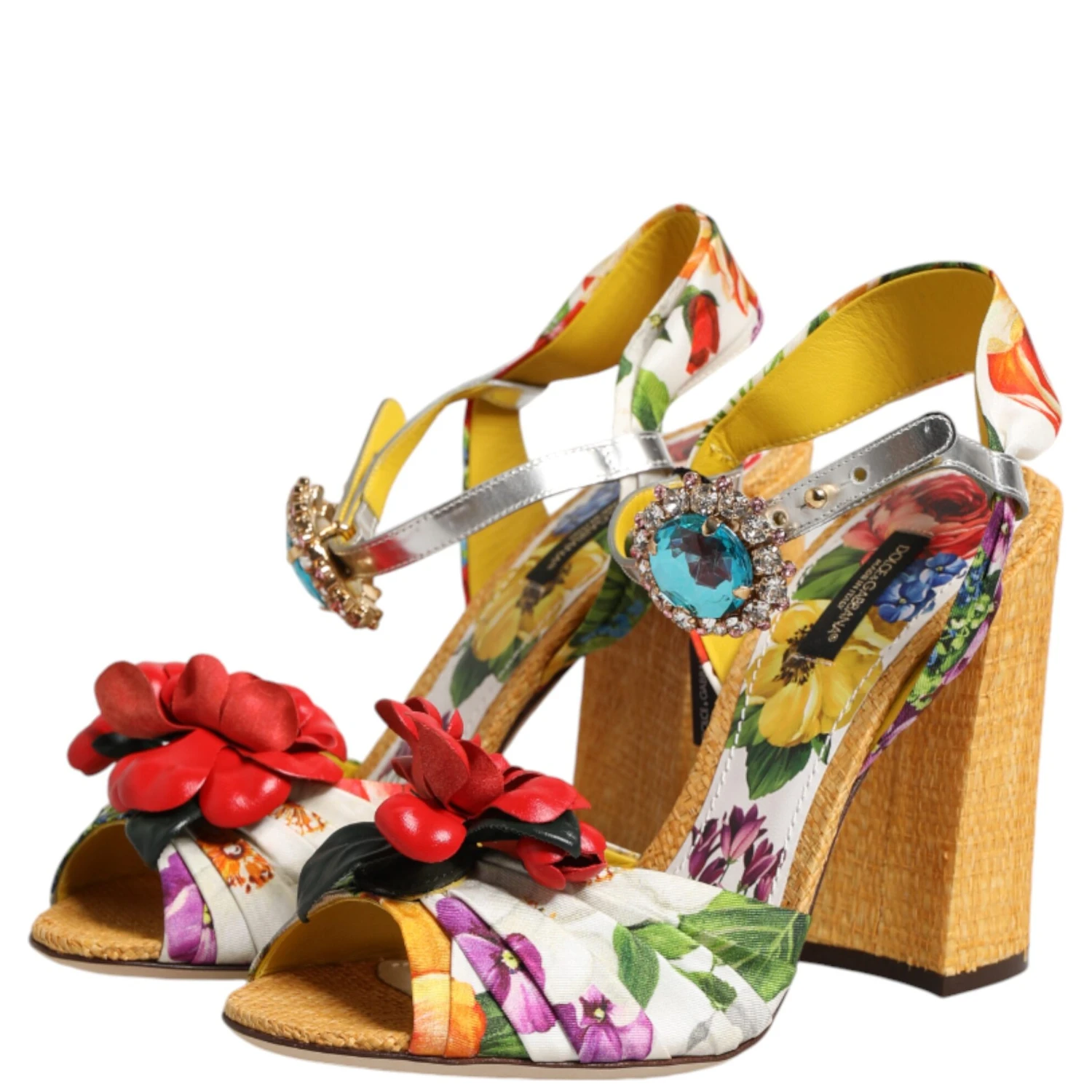 Multicolor Floral Crystal Embellished Sandals Shoes