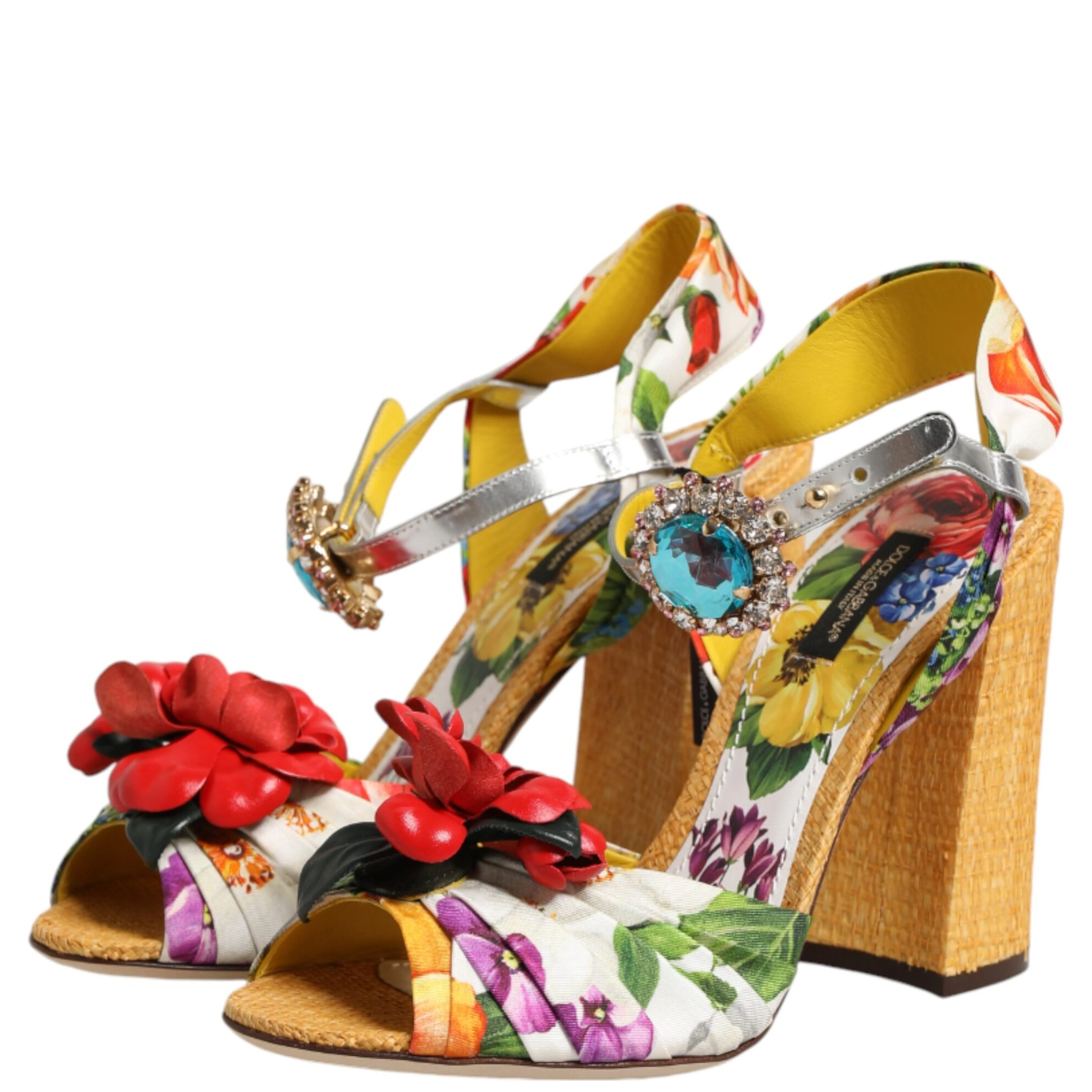 Multicolor Floral Crystal Embellished Sandals Shoes