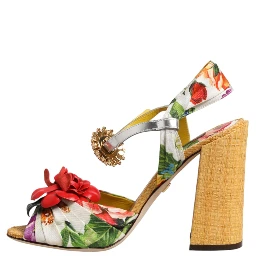 Multicolor Floral Crystal Embellished Sandals Shoes